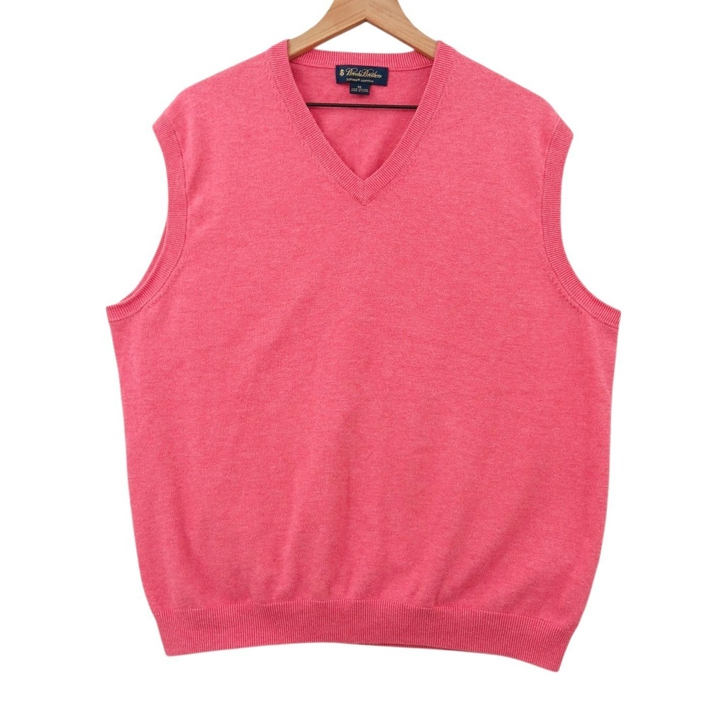 Brooks Brothers Sweater Vest Mens XL Pink Supima Cotton V-Neck Preppy Old Money
